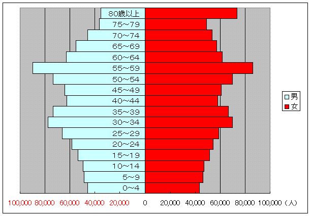図４ 栃木県の年齢（５歳階級）人口