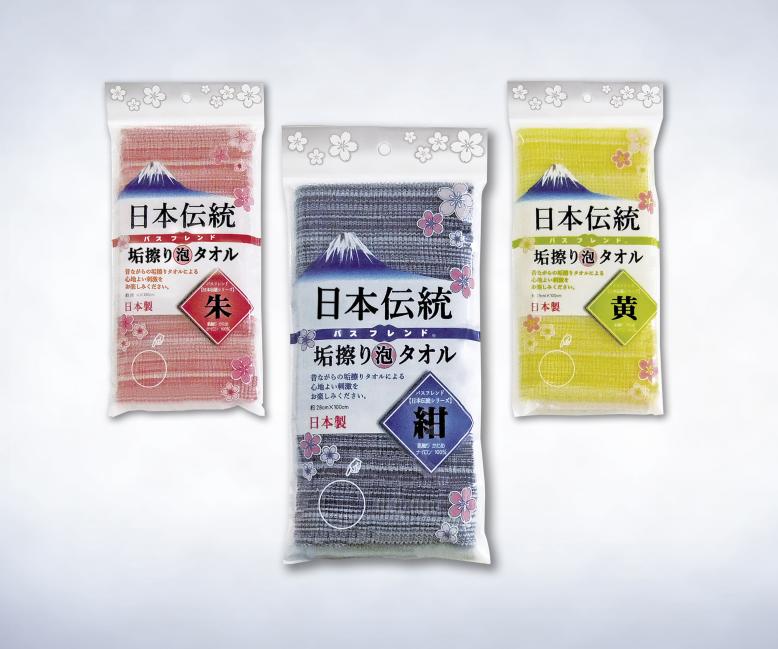 日本伝統ナイロン垢すり泡タオルの写真