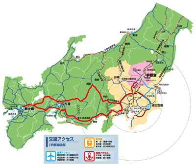 栃木県から他県への主要アクセスマップ