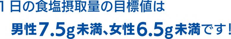 1 日の食塩摂取量の目標値は男性7.5グラム未満、女性6.5グラム未満です！