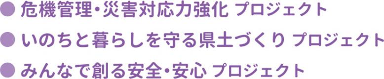 ●危機管理・災害対応力強化プロジェクト  ●いのちと暮らしを守る県土づくり プロジェクト  ●みんなで創る安全・安心プロジェクト