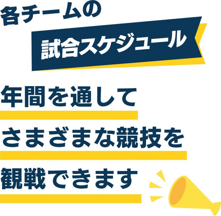 各チームの試合スケジュール 年間を通してさまざまな競技を観戦できます