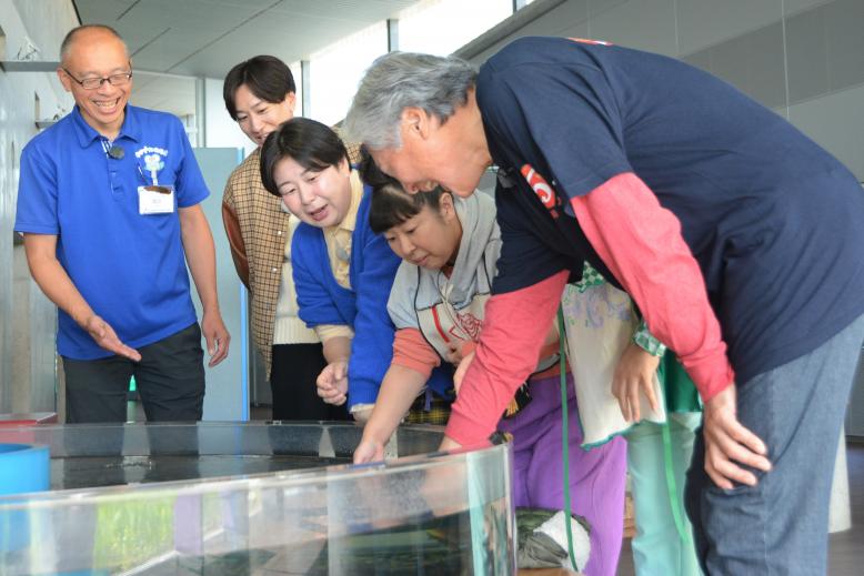 水槽の中をのぞく一行