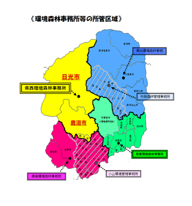 環境森林事務所所管区域図