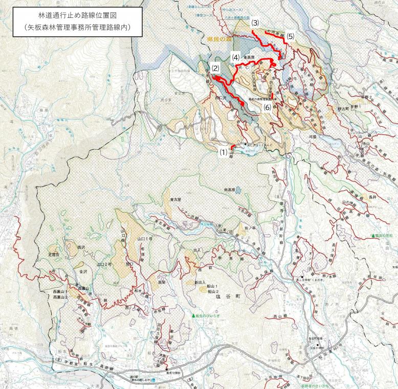 矢板森林管理事務所管理の林道の通行止め位置図20250826
