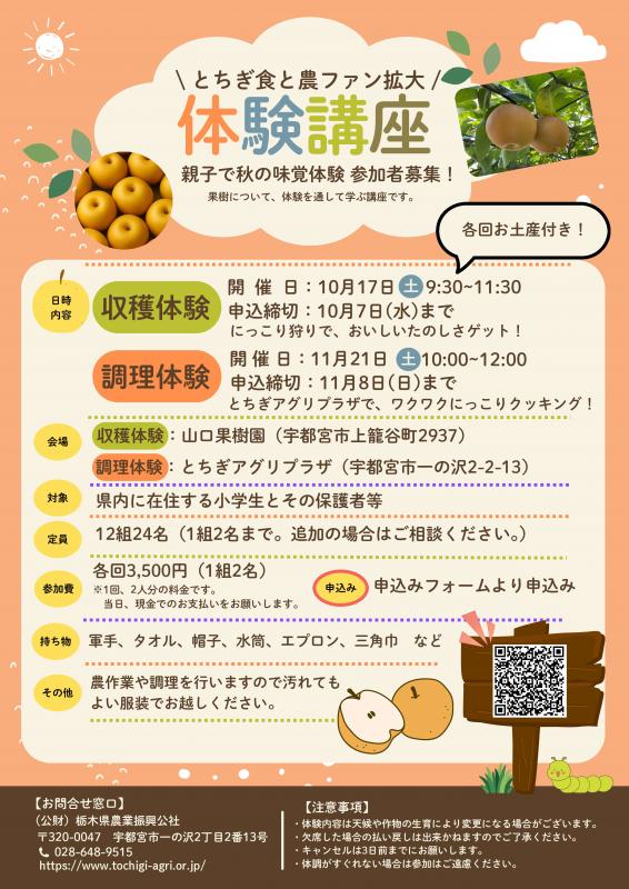 とちぎの食と農ファン拡大体験講座チラシ