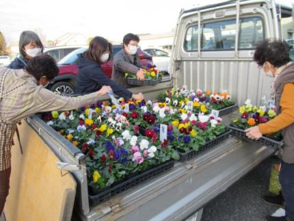 花きの紹介、販売の様子