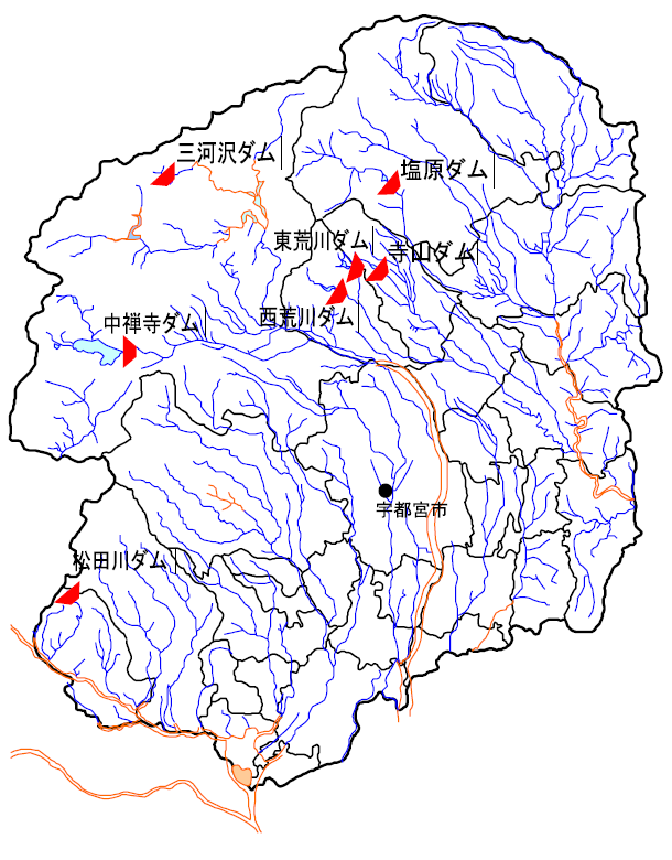 本県管理の多目的ダム位置図