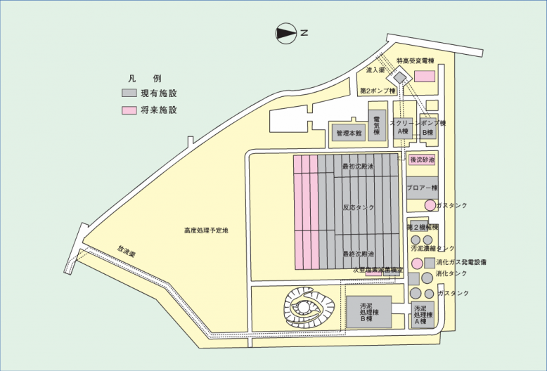 鬼怒川上流流域下水道（中央処理区）＿浄化センター平面図