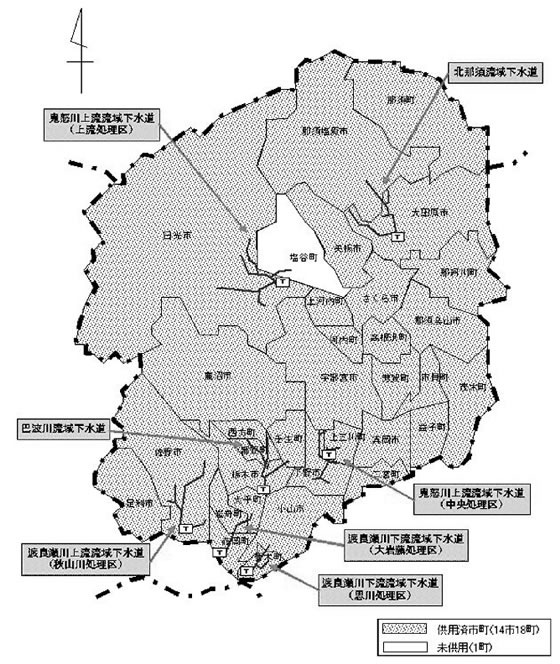 図2−1−29 公共下水道事業実施市町位置図(17年度末)
