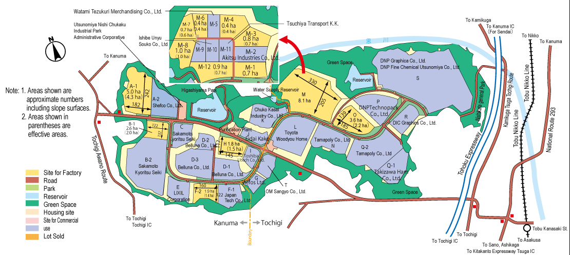 Utsunomiya Nishi Chukaku Industrial Park Lot Map