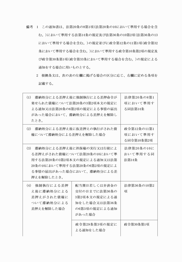 滞納処分と強制執行等との手続の調整に関する通知書の様式等に関する規則